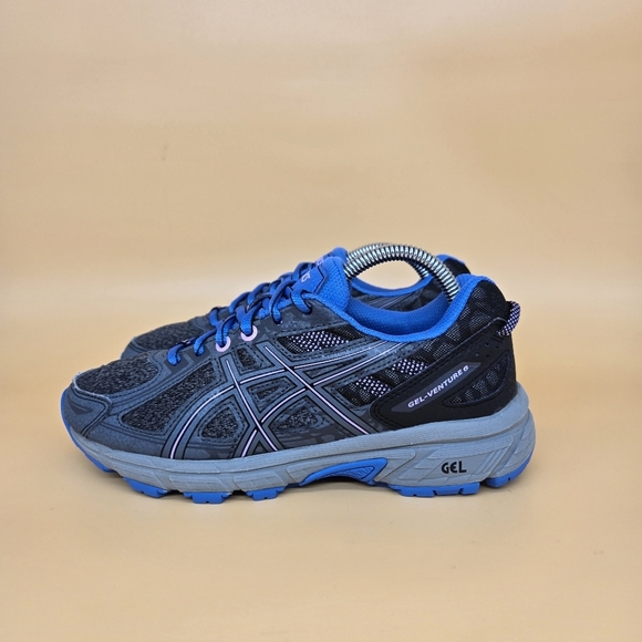 ASICS Gel-Venture 6 'Black Blue' Kids Trail Running Shoes Size 5 - Picture 1 of 8